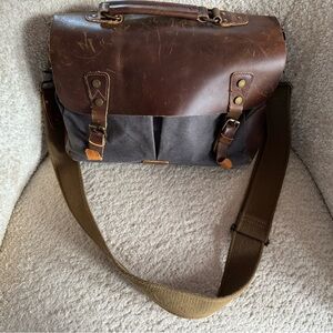 TIDING CANVAS LEATHER LAPTOP BAG MESSENGER SHOULDER BAG